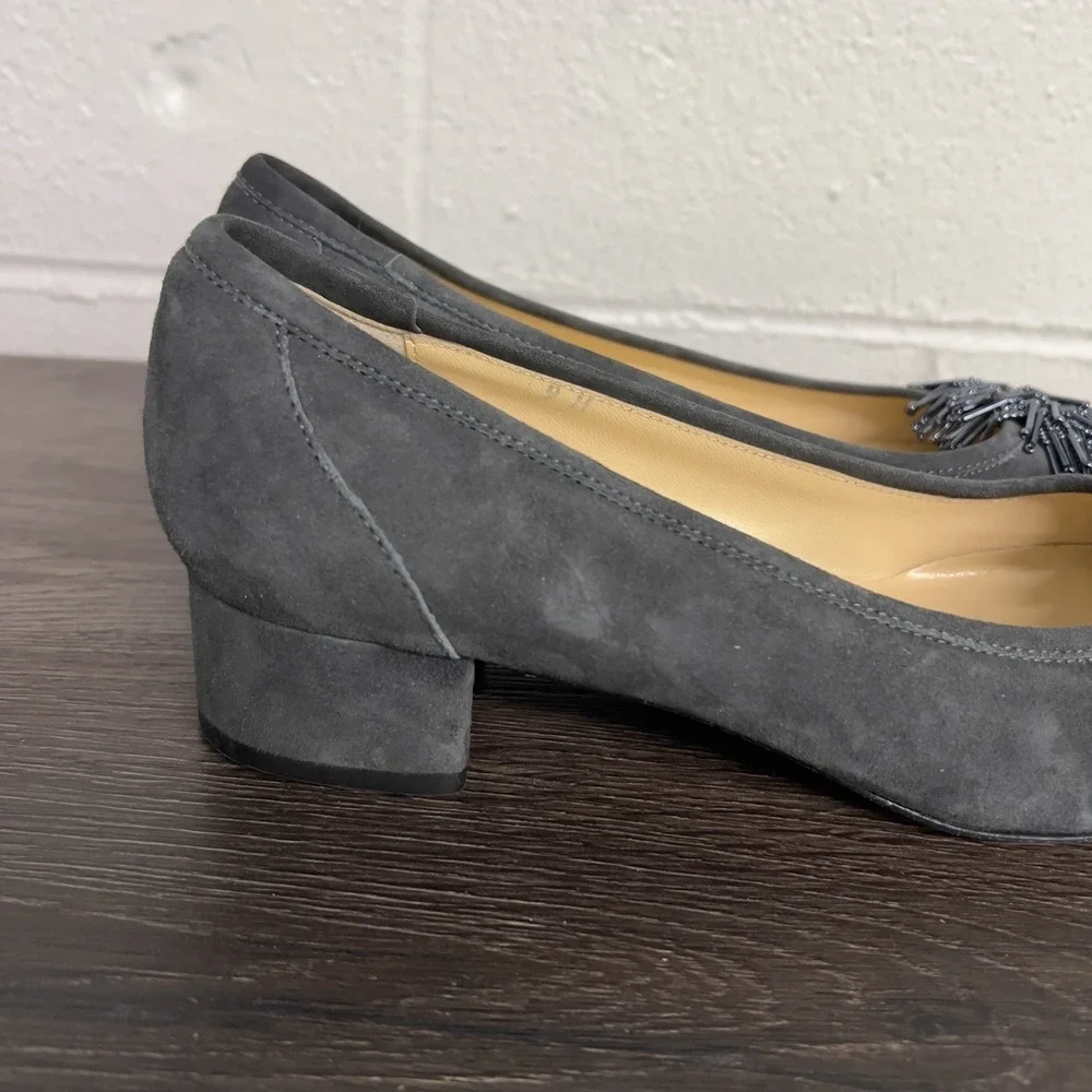 Sesto Meucci Gray Suede Beaded Pumps Women's Size 9M Italy Low Block Heel‎ Shoes